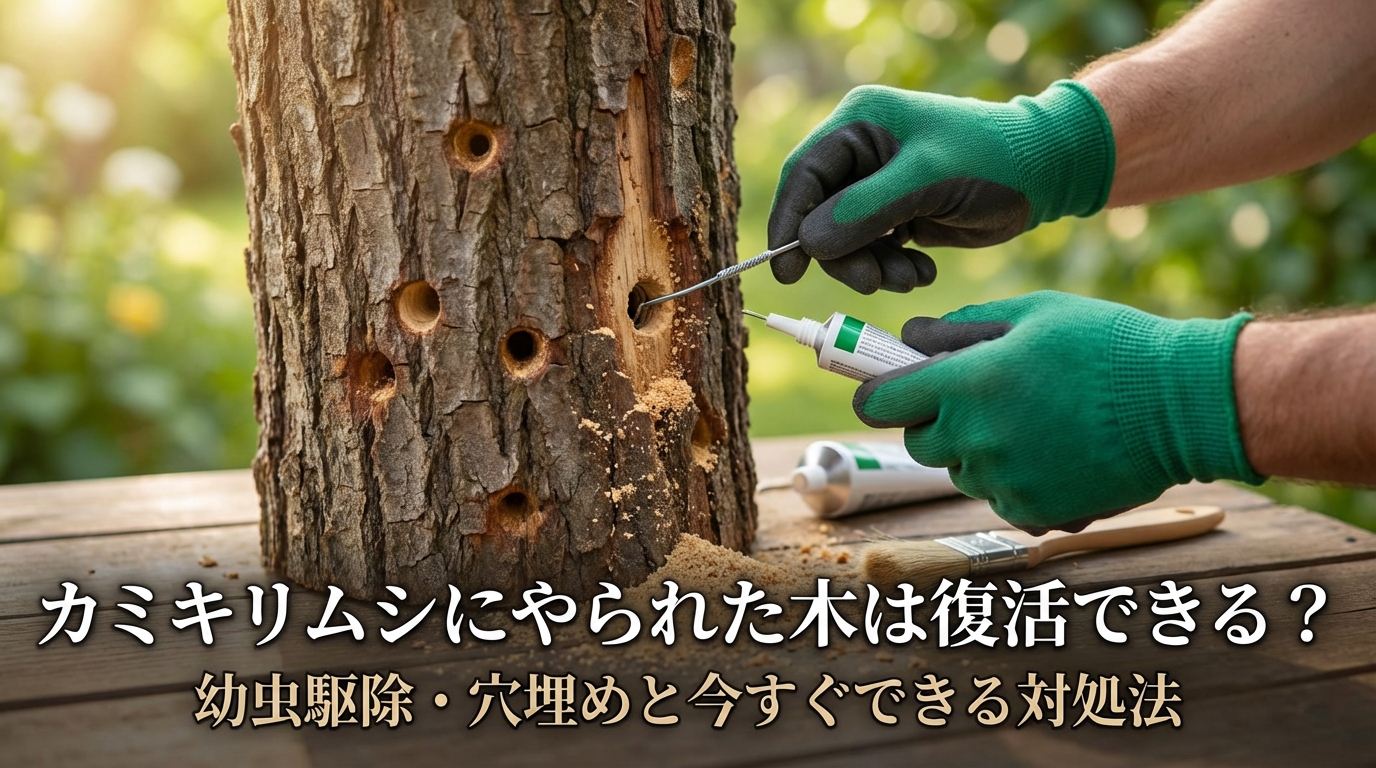 カミキリムシにやられた木は復活できる?幼虫駆除・穴埋めと今すぐできる対処法
