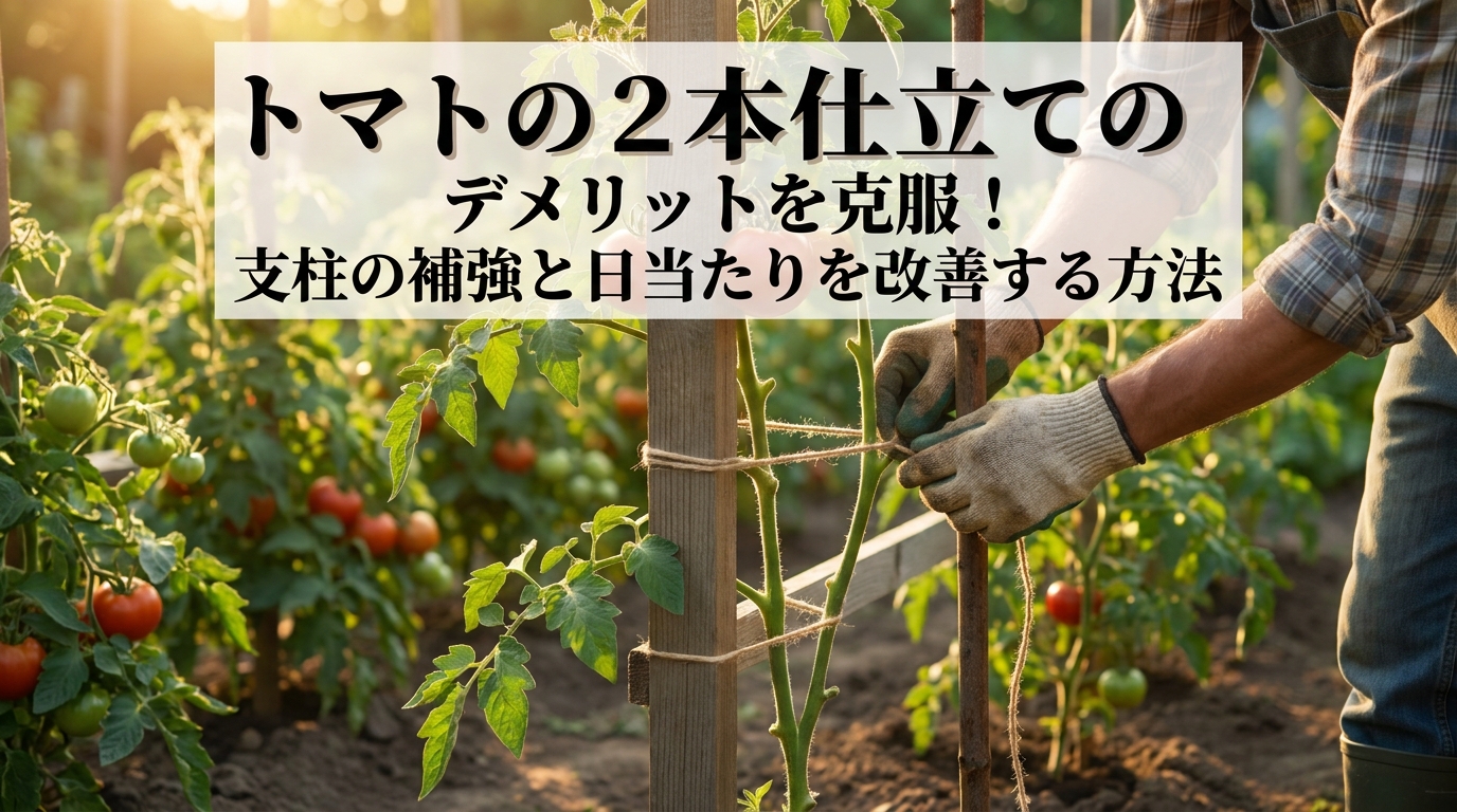 トマトの2本仕立てのデメリットを克服！支柱の補強と日当たりを改善する方法