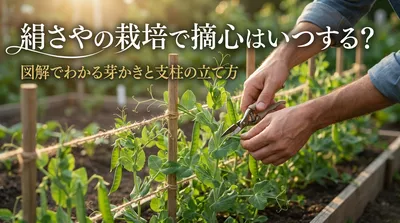 絹さやの栽培で摘心はいつする？図解でわかる芽かきと支柱の立て方