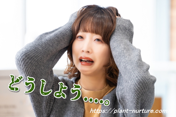 頭をかかえる女性